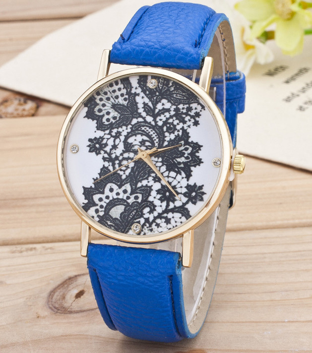 Годинник Женева Geneva Мереживо синій ремінець, фото 1