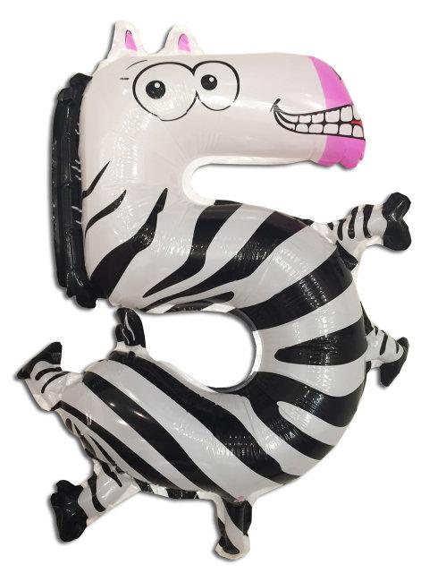 Якість! Куля із фольги на Дитяче свято Цифра "5", Зебра, висота 50 см
