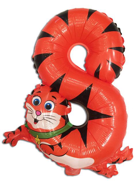Качество! Фольгированный шар на Выписку Цифра "8", Котик, высота 50 см
