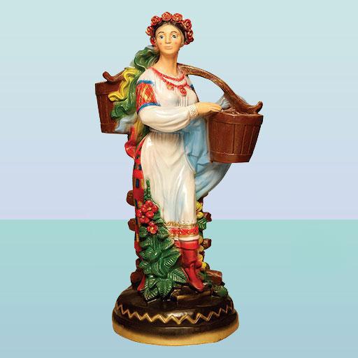 Декоративна квіткова підставка фігурка для кімнатних і садових квітів Українка з коромислом