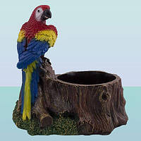 Декоративна квіткова підставка фігурка для кімнатних і садових квітів Пень із папугою