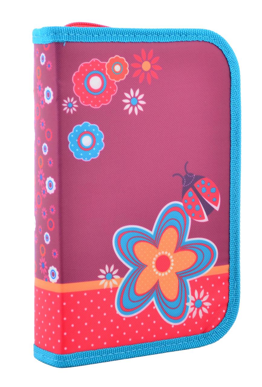 Пенал шкільний для дівчинки Smart твердий одинарний red Flowers 531687, фото 1