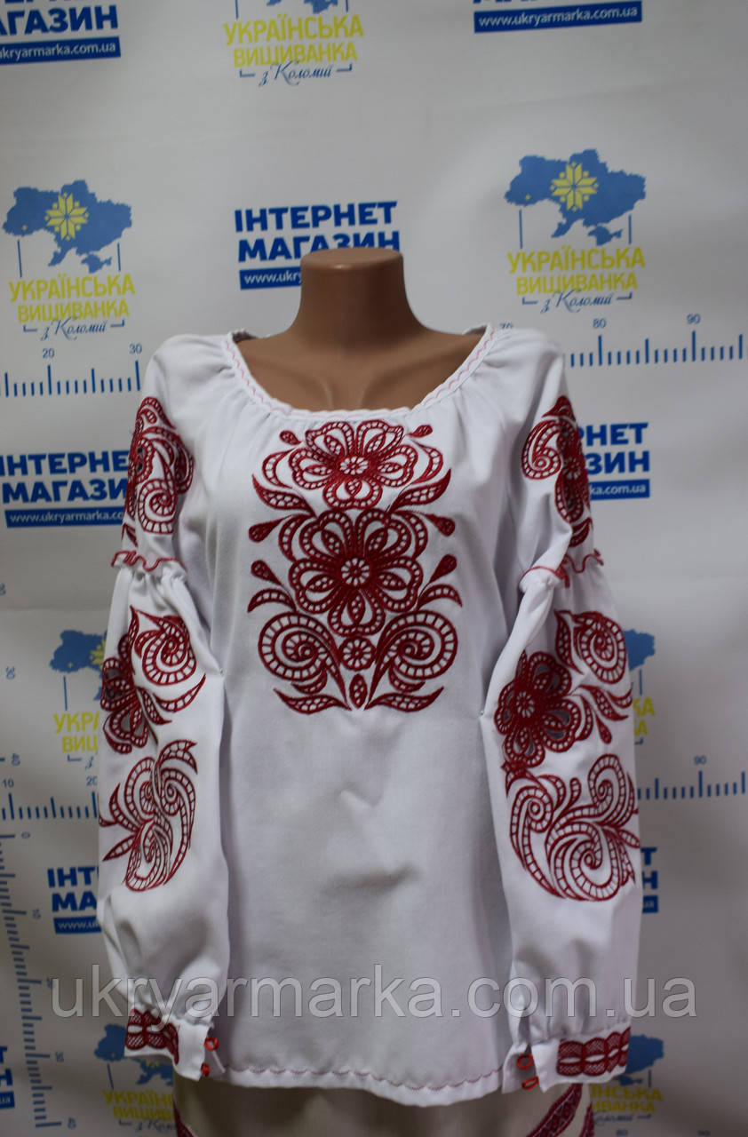 Вишита сорочка "Візерунки" червоним по білому