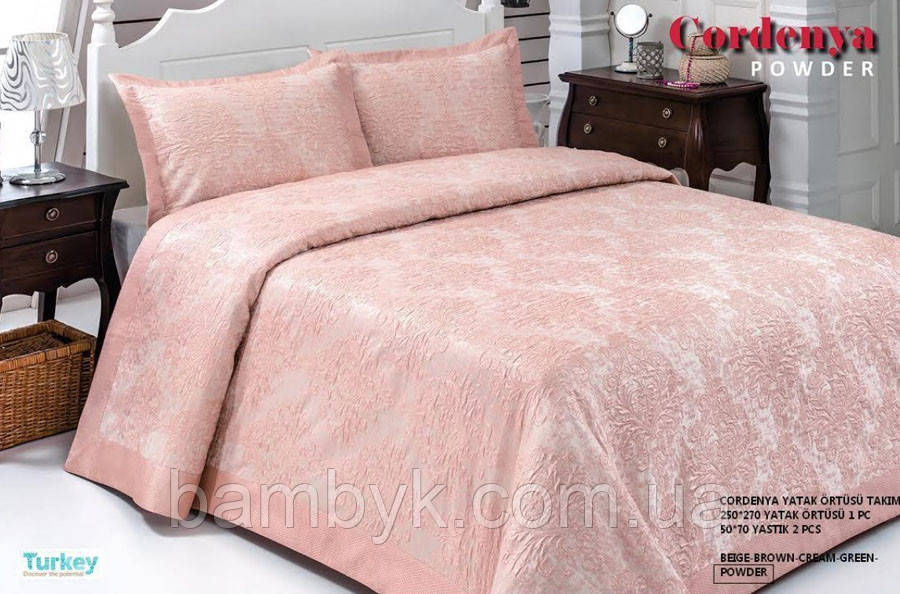Жакардове покривало з двома наволочками Issi Home No Cordenya Powder