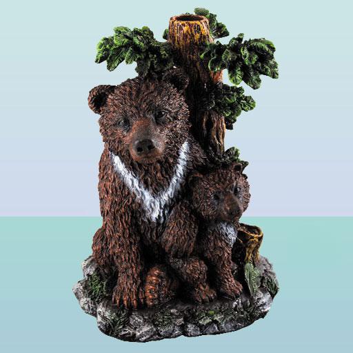 Декоративний фонтан статуя Ведмідь з ведмежам з насадкою розсіювачем для садового ставка