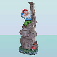 Декоративный садовый фонтанчик фигурка Слон с гномом с насадкой разбрызгивателем для полива сада