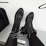 Жіночі чорні шкіряні черевики на шнурівці зі вставками з пітона, фото 3