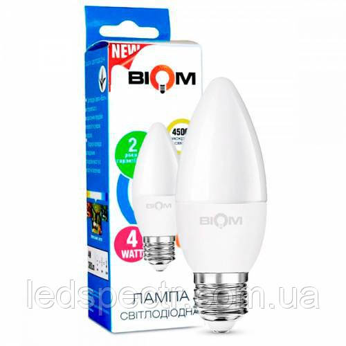 Світлодіодна лампа свічка Led Biom BT-548 C37 4 W E27 4500 К