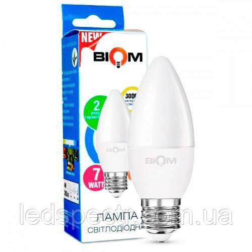Світлодіодна лампа свічка Led Biom BT-567 C37 7 W E27 3000 К