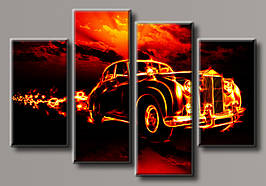 Модульна картина на полотні з 4 частин "Пламове авто"