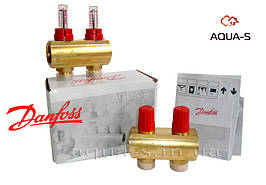 Колектор розподільний Danfoss FHF-2F (2 виходи) для теплої підлоги (з витратами) 088U0522