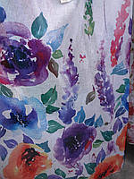 Тюль под лен (кисея) "Крупный фиолетовый цветок"
