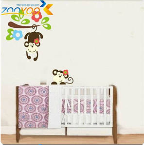Наклейка на стіну, вінілові наклейки, прикраси стіни наклейки "милі мавпи, що грають на деревах" ZooYoo, фото 2