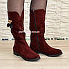 Напівчоботи жіночі замшеві на низькому ходу, колір бордо, фото 2