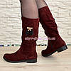 Напівчоботи жіночі замшеві на низькому ходу, колір бордо, фото 3