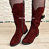 Напівчоботи жіночі замшеві на низькому ходу, колір бордо, фото 4