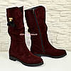 Напівчоботи жіночі замшеві на низькому ходу, колір бордо, фото 6