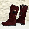 Напівчоботи жіночі замшеві на низькому ходу, колір бордо, фото 8