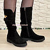 Напівчоботи жіночі замшеві чорного кольору, на товстій підошві, фото 2