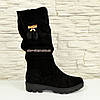 Напівчоботи жіночі замшеві чорного кольору, на товстій підошві, фото 4