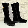 Напівчоботи жіночі замшеві чорного кольору, на товстій підошві, фото 5