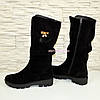 Напівчоботи жіночі замшеві чорного кольору, на товстій підошві, фото 6