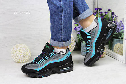 Кросівки підліткові Nike air max 95 чорні з блакитним 37р, фото 2