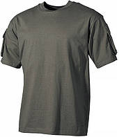 Тактическая футболка спецназа США, тёмно-зелёная, с карманами на рукавах, х/б MFH 00121B