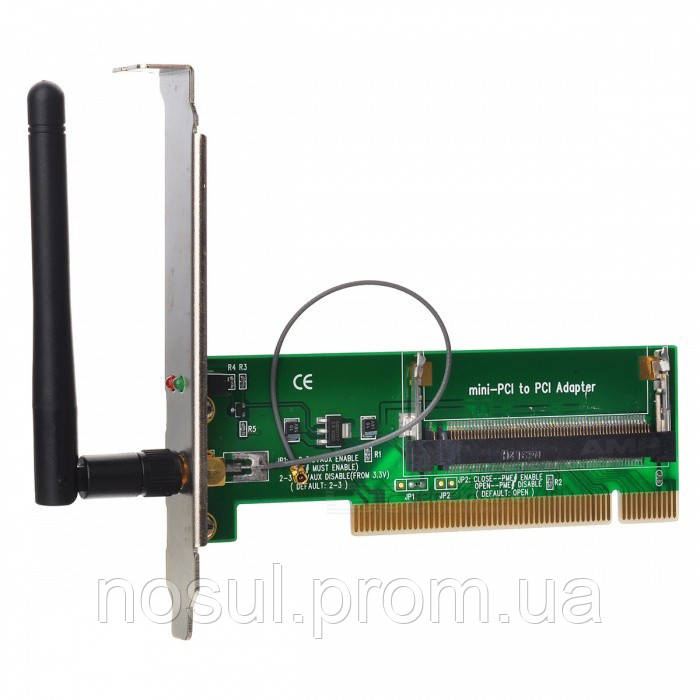 Адаптер PCI — Mini PCI ( Wi-Fi 54108 b-g-n, мет.планка кріплення, зовнішня антена 2 dB RP-SMA)