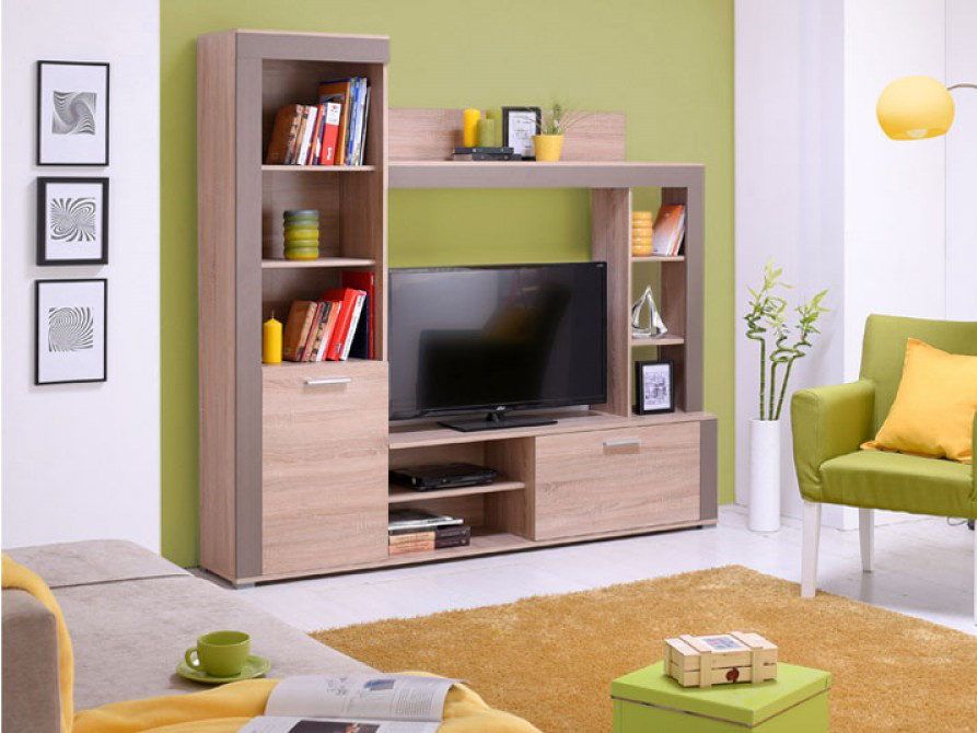 Стінка для вітальні з ДСП/МДФ (вітальня стінка) Бадан (Badan) Дуб сонома/бронза ВМВ Холдінг, фото 1