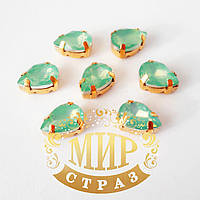 Опаловые капли 7x10, в улучшенных золотых цапах, цвет Pacific Opal