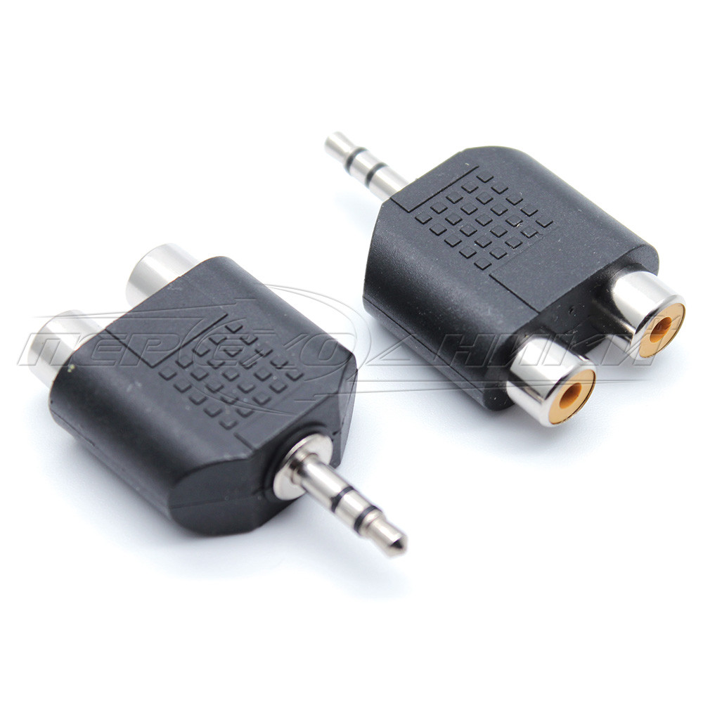 Перехідник штекер 3.5 стерео — 2 гнізда RCA (пластик)