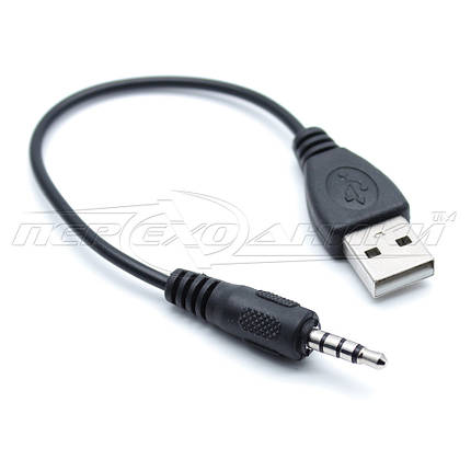 Перехідник штекер 3.5 мм - USB 2.0 АМ, для MP3 плеєра Apple iPod Shuffle 2, 0.1 м, фото 2