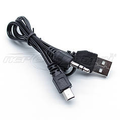 Кабель штекер 3.5 мм + USB 2.0 AМ — mini USB AM, для заряджання MP3 плеєра, 0.4 м