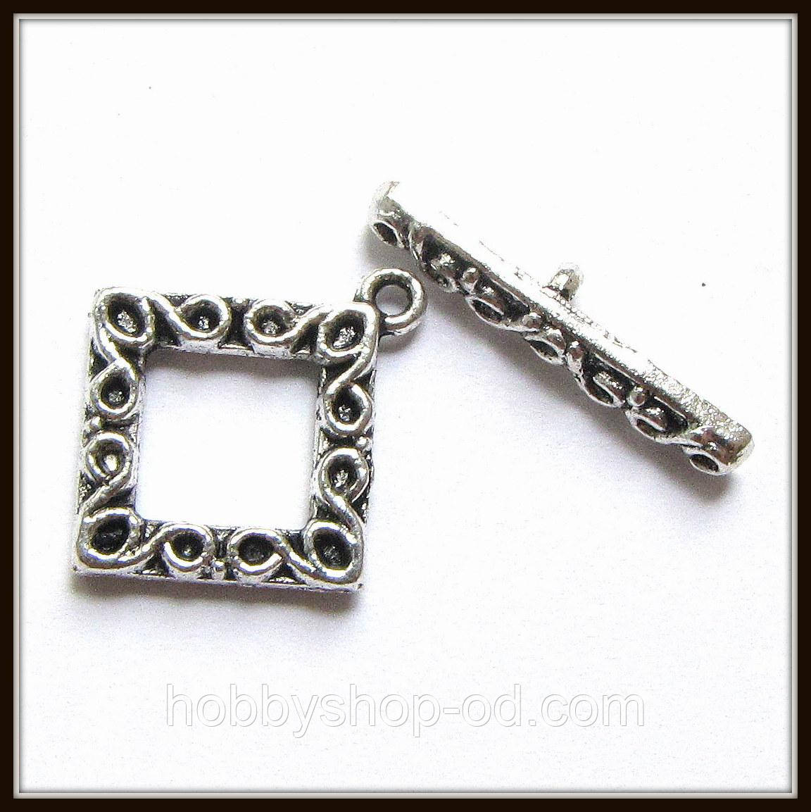 Замок тогл "квадратний" срібло (2,4х2,1, h 2,4 см) 5 шт. в уп, фото 1
