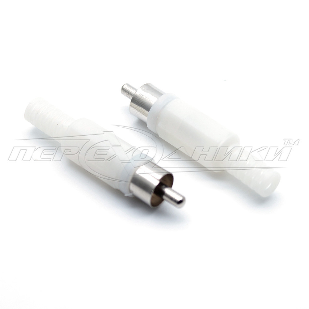 Роз'єм штекер RCA під шнур (пластик) білий | Переходники ТМ.
