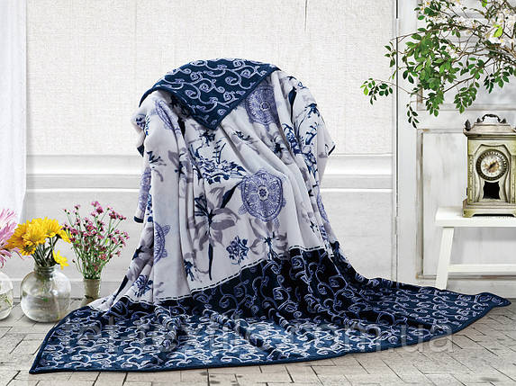 Плед з мікрофібри Велсофт Квіти та вензеля 160х210 см, фото 1