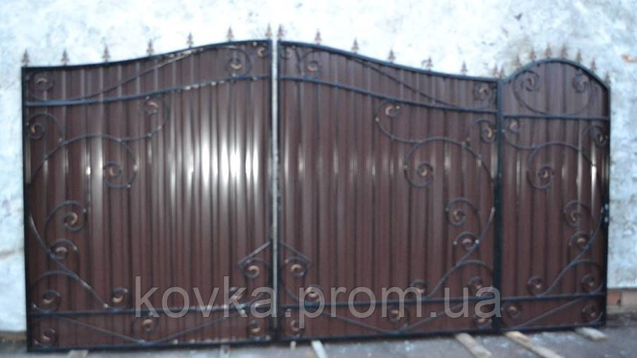 Распашные ворота с калиткой из профнастилом, код: Р-0124 - фото 6 - id-p294177837