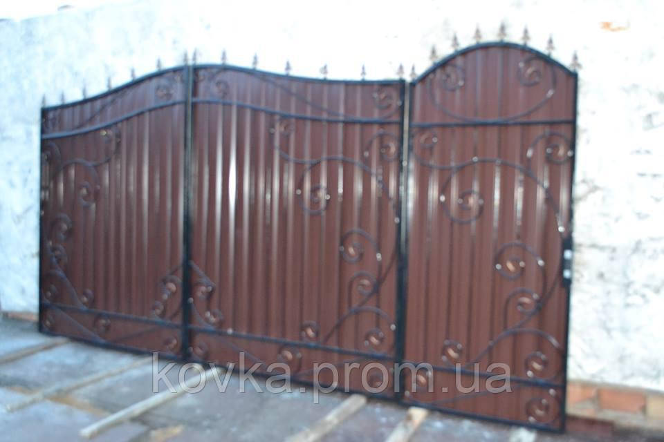 Распашные ворота с калиткой из профнастилом, код: Р-0124 - фото 7 - id-p294177837