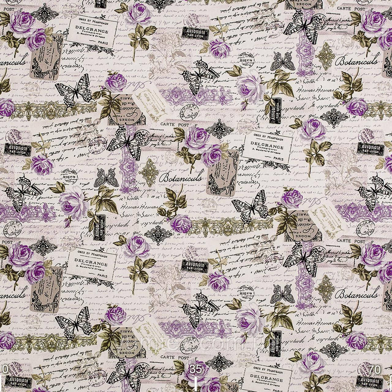 Тканина для штор, скатертини, римської штори, покривал тефлоновеві троянди та написи, фото 1