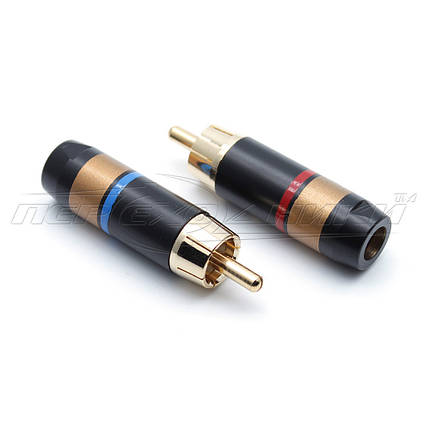 Роз'єм штекер RCA High Quality (метал), Black-Gold, фото 2