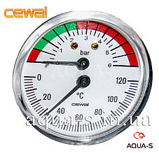 Термоанометр для опалення CEWAL 6 барів 120 °C (D 63 мм) фронтальний (Італія)