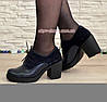 Жіночі сині туфлі на стійкому каблуці, фото 5