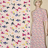 Шифон гофре персиковый с разноцветными цветами ш.145 (15962.002)