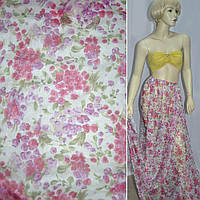 Шифон білий в рожево-бузкові квіти ш.150