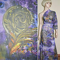 Шифон фіолетовий світлий в квіти і темно-зелене листя ш.150