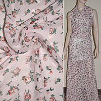 Шифон орарі блідо-рожевий з коричневими квітами ш.150