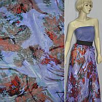 Шифон орарі фіолетовий з червоними квітами і чорними розчерками ш.150