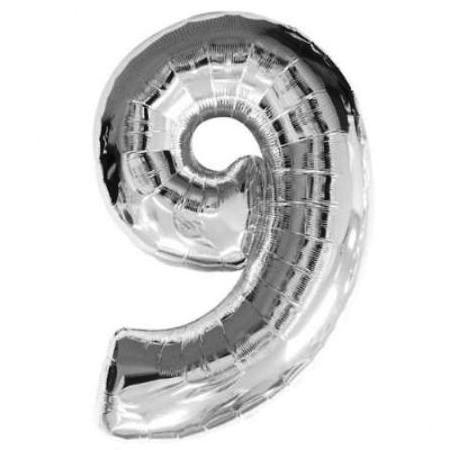 Куля цифра "9" Колір: Срібло. Розмір: 40"(100 см). Пр-во: FlexMetal (Іспанія)