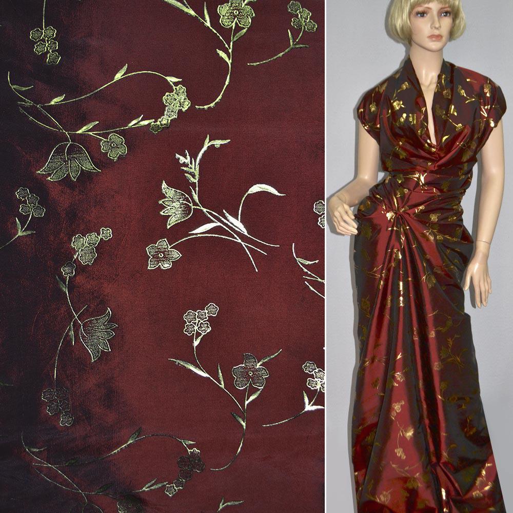 Тафта бордова з золотими тюльпанами